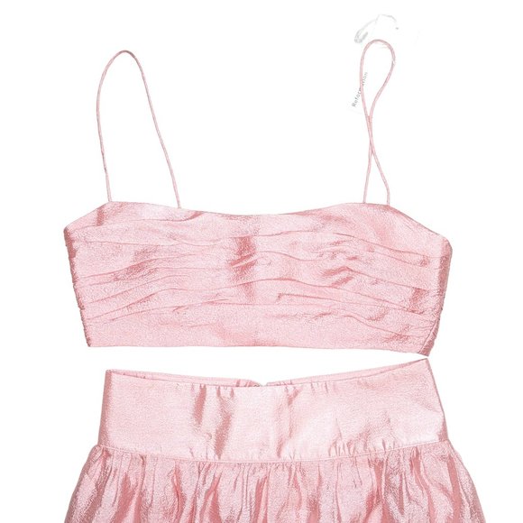 Reformation Carlow Two Piece Dress Crop Top Skirt Set Soft Pink 0 NEW - Picture 4 of 9